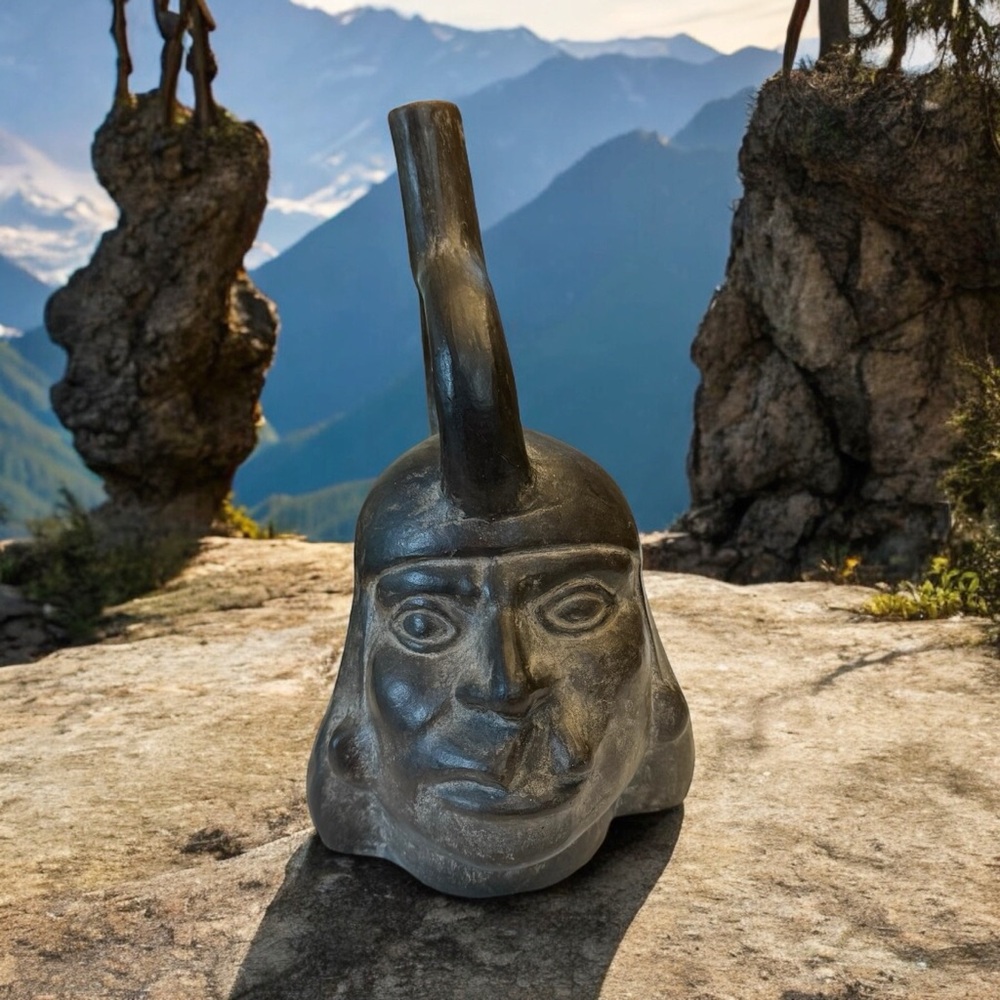 Pre-Columbian Moche Chimu Culture Pottery Portrait Vessel Stirrup Spouted